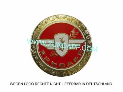 Tank embleem   rood - goud  rond  met lauwertak