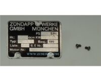 Motorblok typeplaatje 1960 met klinknagels
